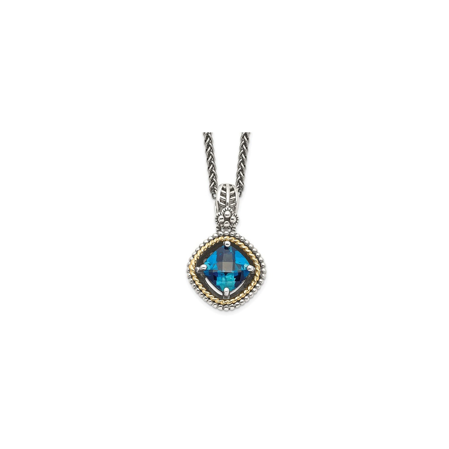 3.00 Carat London Blue Topaz Pendant Necklace in Antiqued Sterling Silver with Chain