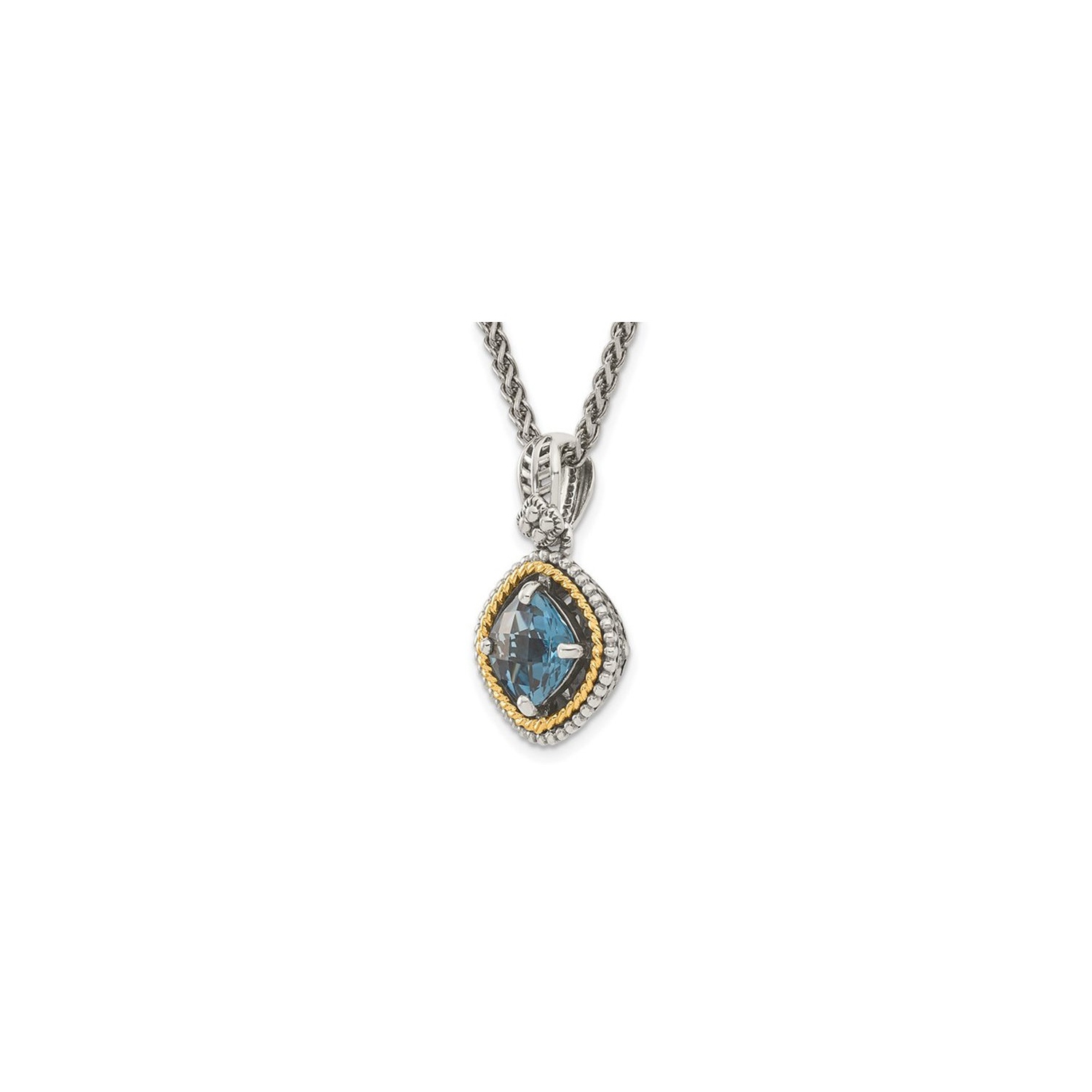3.00 Carat London Blue Topaz Pendant Necklace in Antiqued Sterling Silver with Chain