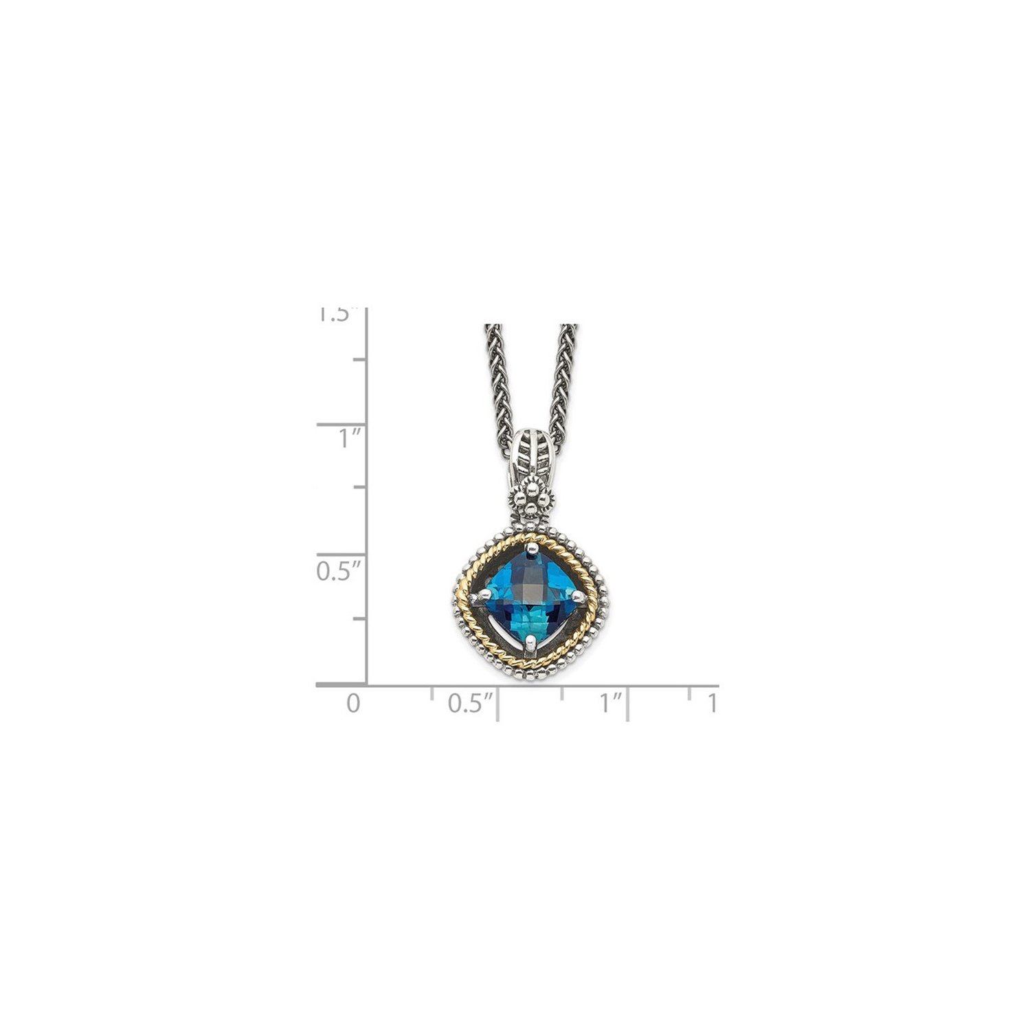 3.00 Carat London Blue Topaz Pendant Necklace in Antiqued Sterling Silver with Chain