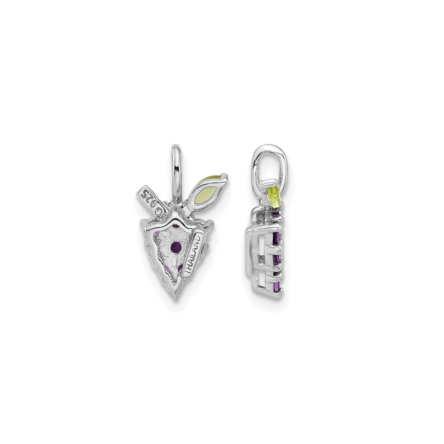1/5 Carat Amethyst and Peridot Grape Charm Pendant Necklace in Sterling Silver with Chain