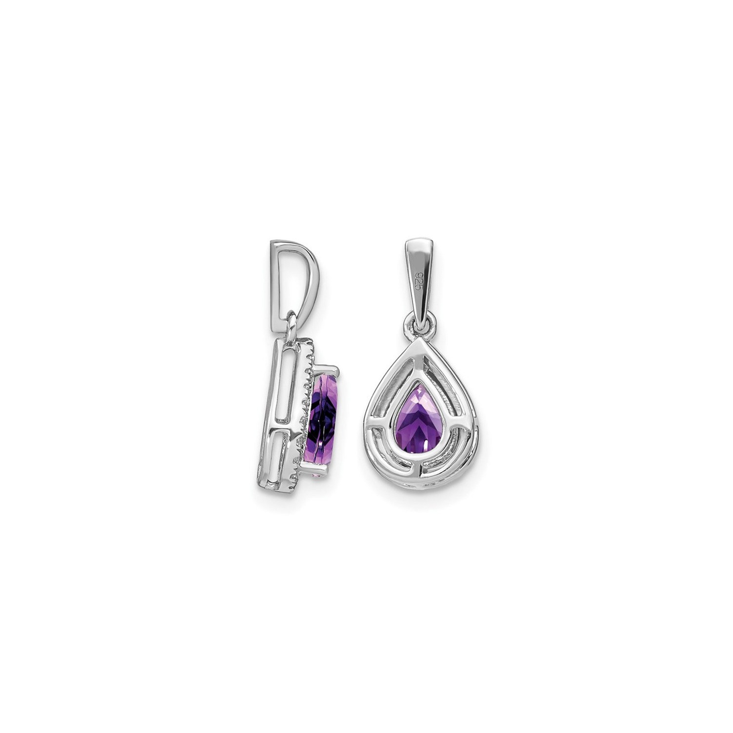 3/4 Carat Amethyst Drop Pendant Necklace in 14K White Gold with Chain