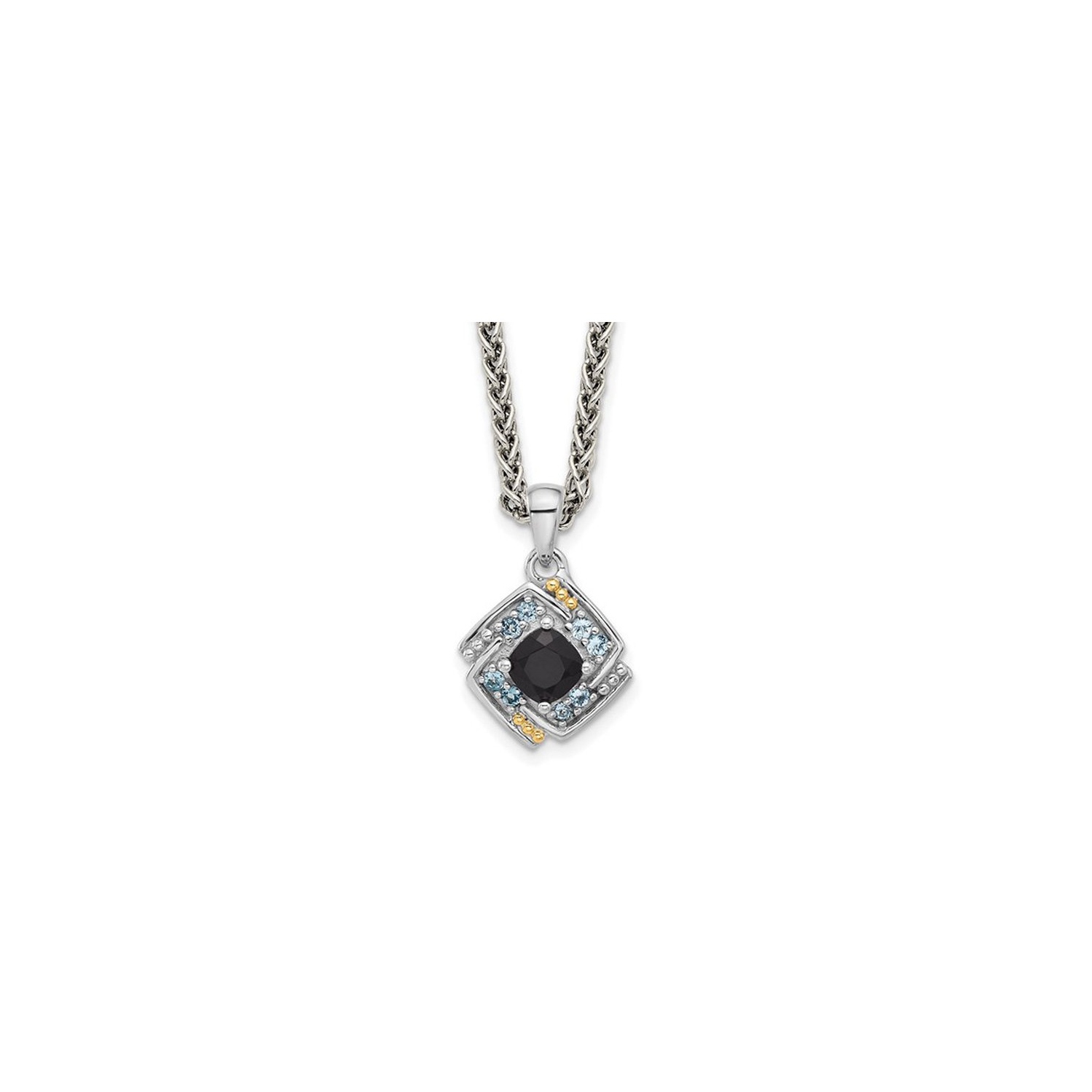 Collier à pendentif en onyx noir et topaze bleue 2/3&nbsp;carat avec chaîne en argent sterling
