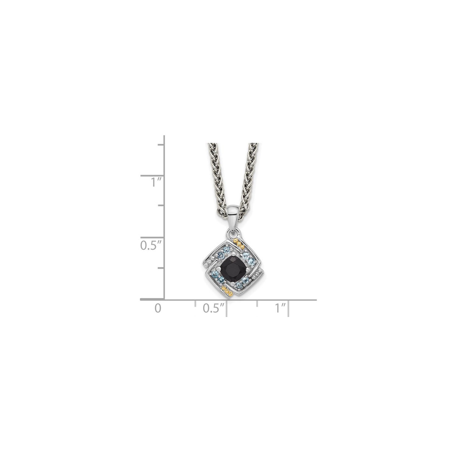 Collier à pendentif en onyx noir et topaze bleue 2/3&nbsp;carat avec chaîne en argent sterling