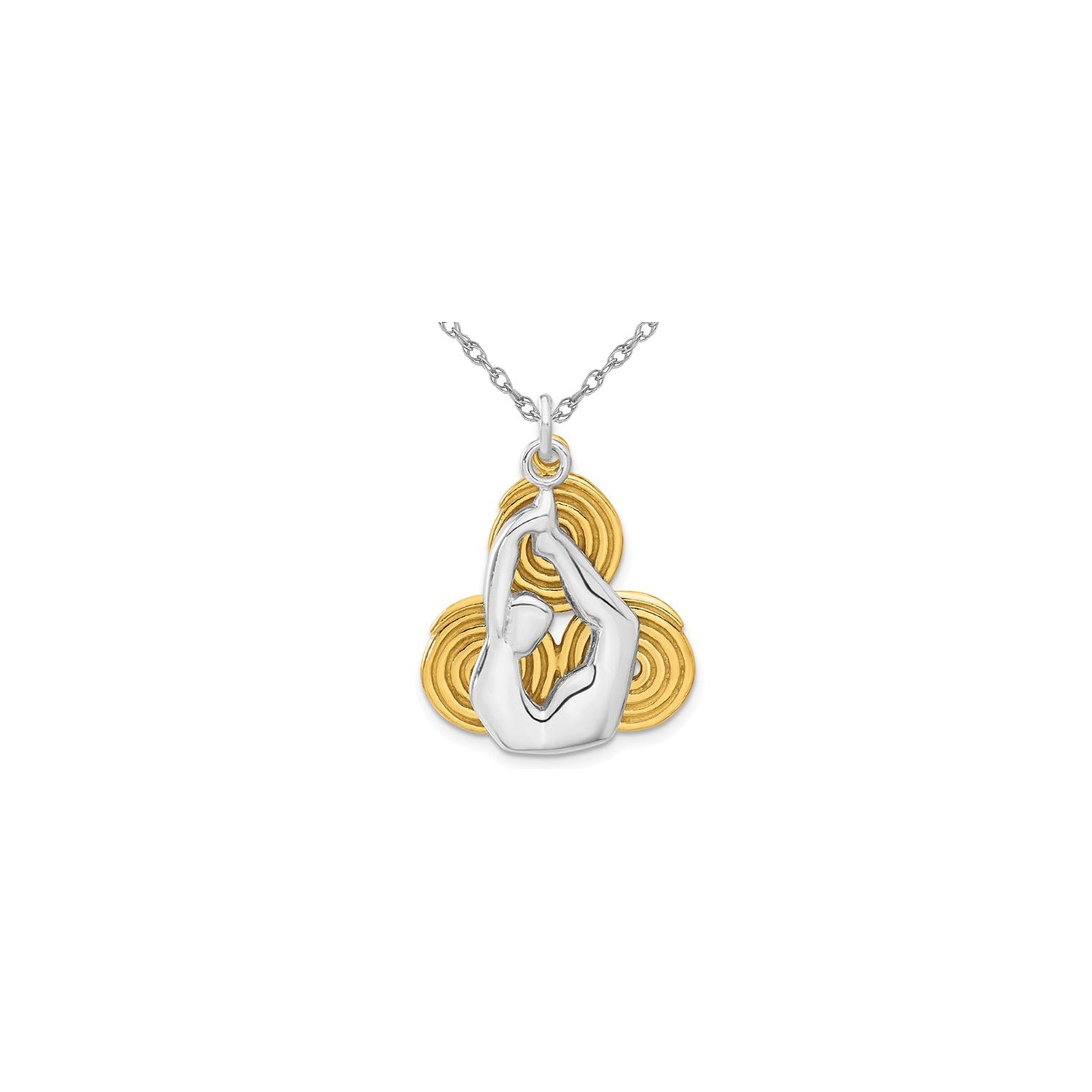 Sterling Silver with Yellow Plating Yoga Pose Charm Pendant Necklace with Chain
