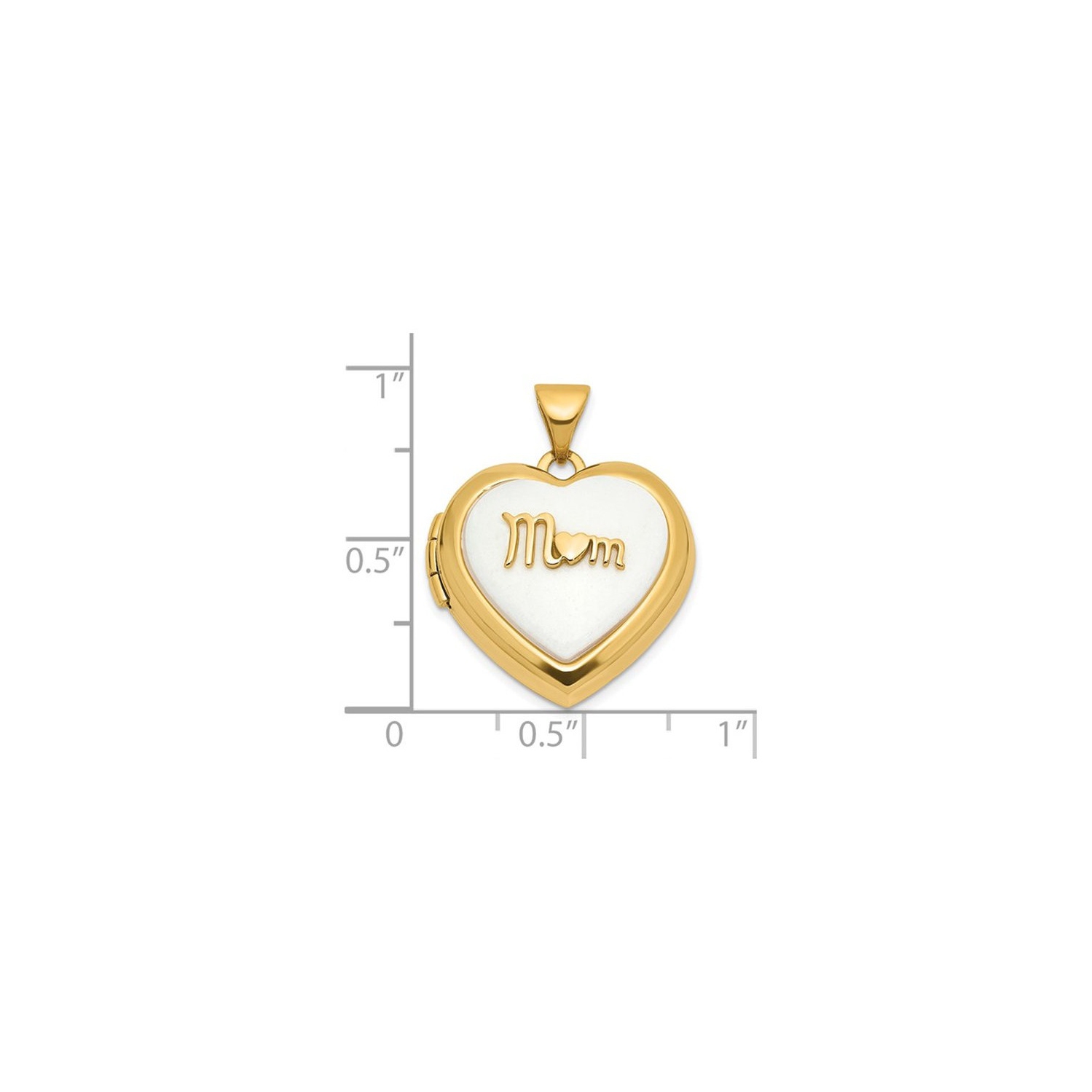 14K Yellow Gold Heart MOM Locket Pendant Necklace with White Agate and Chain