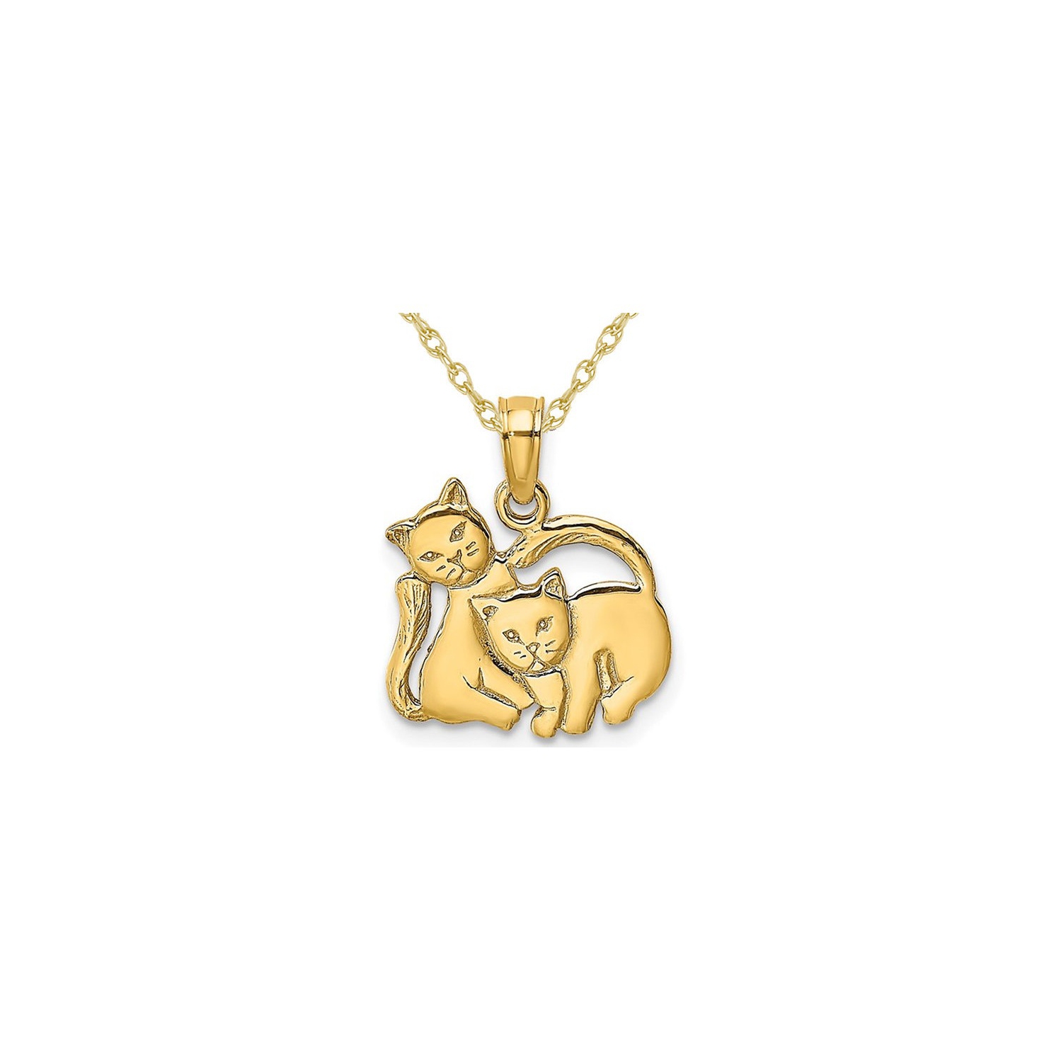10K Yellow Gold Two Kittens Pendant Necklace with Chain