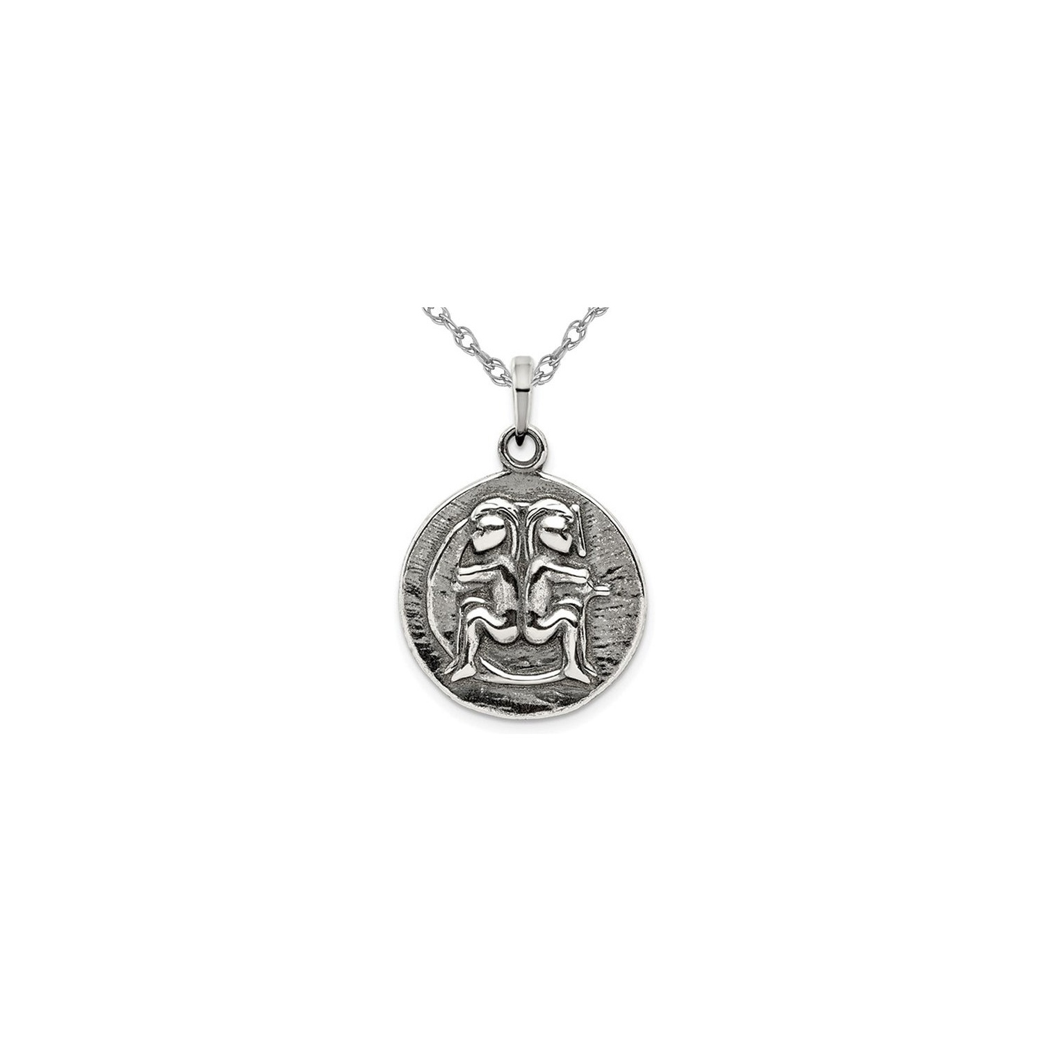 Sterling Silver Antiqued GEMINI Charm Zodiac Astrology Pendant Necklace with Chain