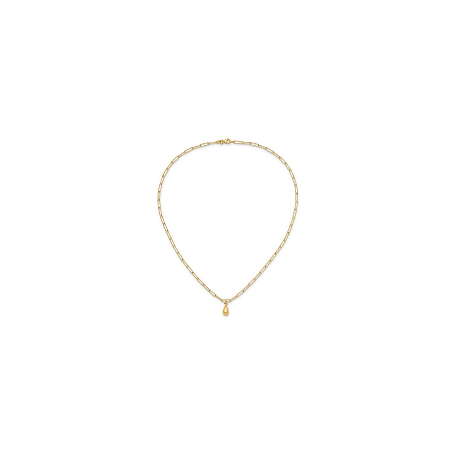 14K Yellow Gold Teardrop Paperclip Link Necklace