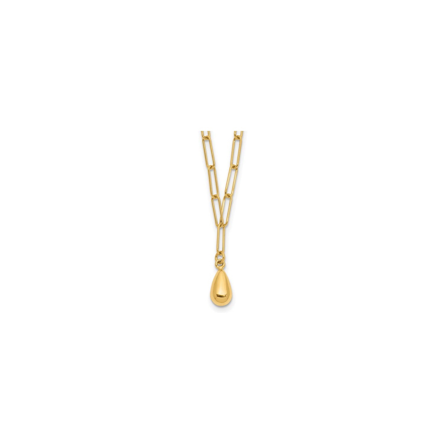 14K Yellow Gold Teardrop Paperclip Link Necklace