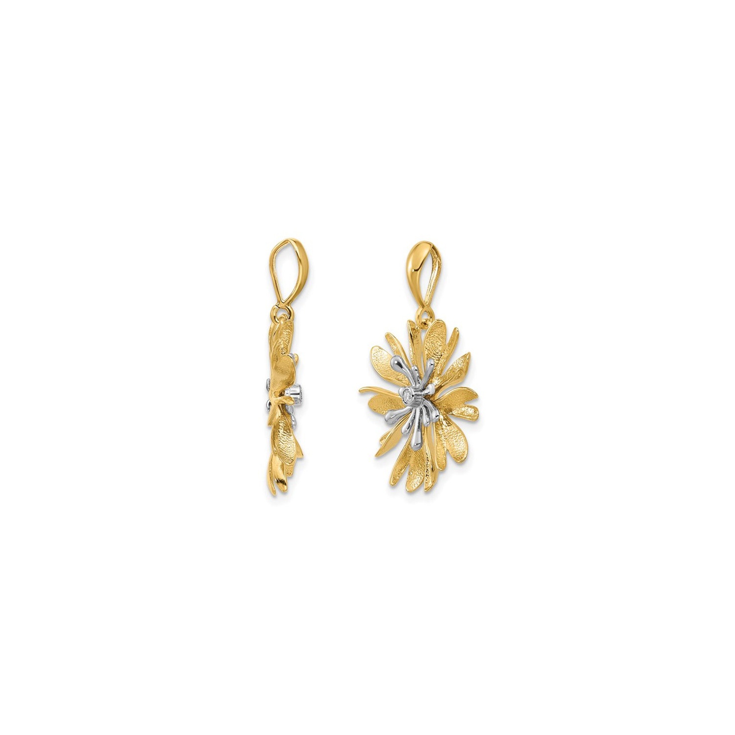 Collier à pendentif en forme de fleur en or jaune et blanc 14K ct avec chaîne