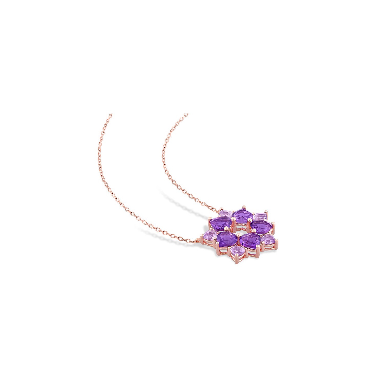 4.75 Carat Amethyst & African Amethyst Floral Pendant Necklace in Rose Plated Sterling Silver with Chain
