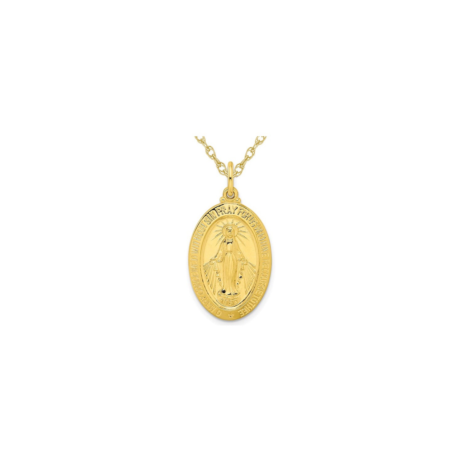 Yellow Plated Sterling Silver Miraculous Oval Religious Medal Pendant Necklace with Chain