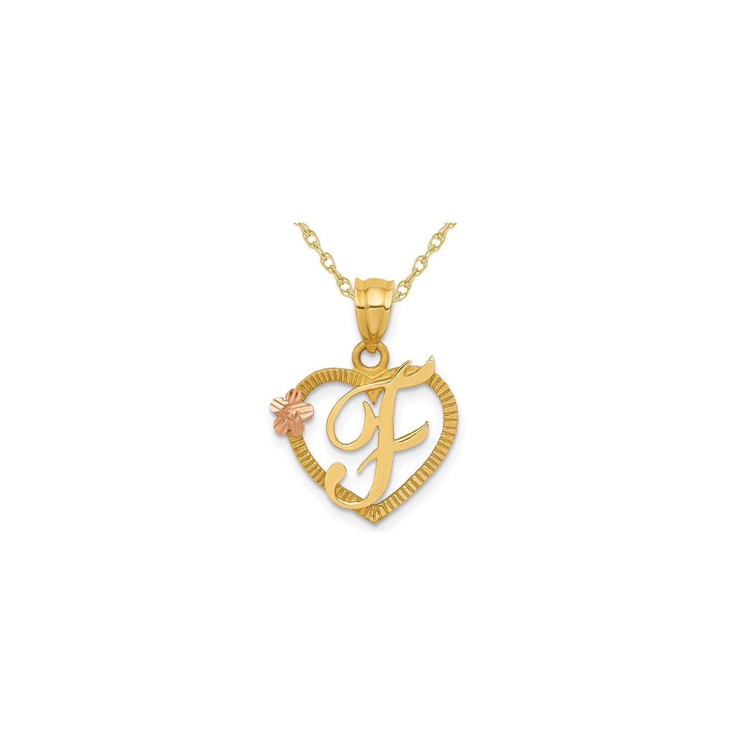 Breloque collier à pendentif en forme de coeur avec chaîne, initiale en or jaune 14K ct