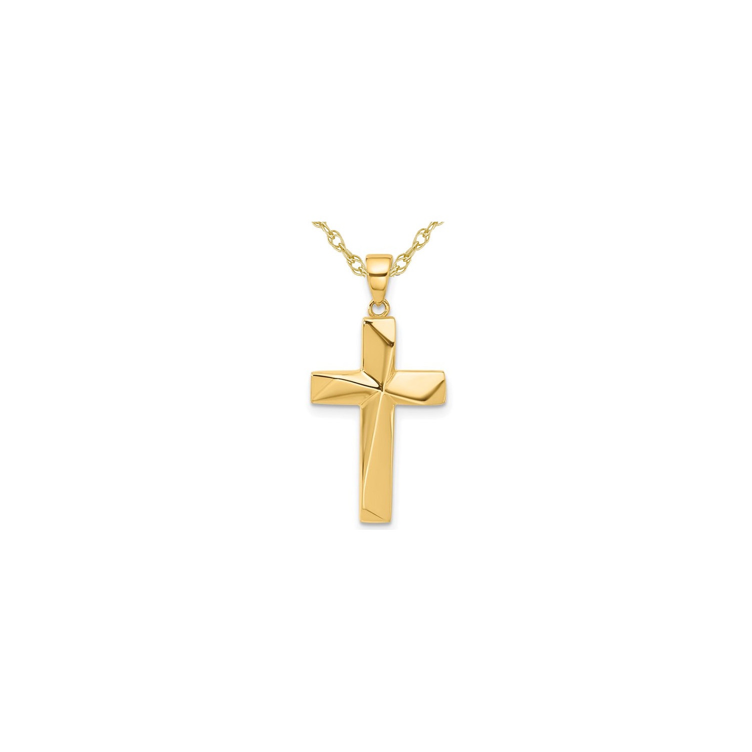 14K Yellow Gold Polished Cross Pendant Necklace with Chain