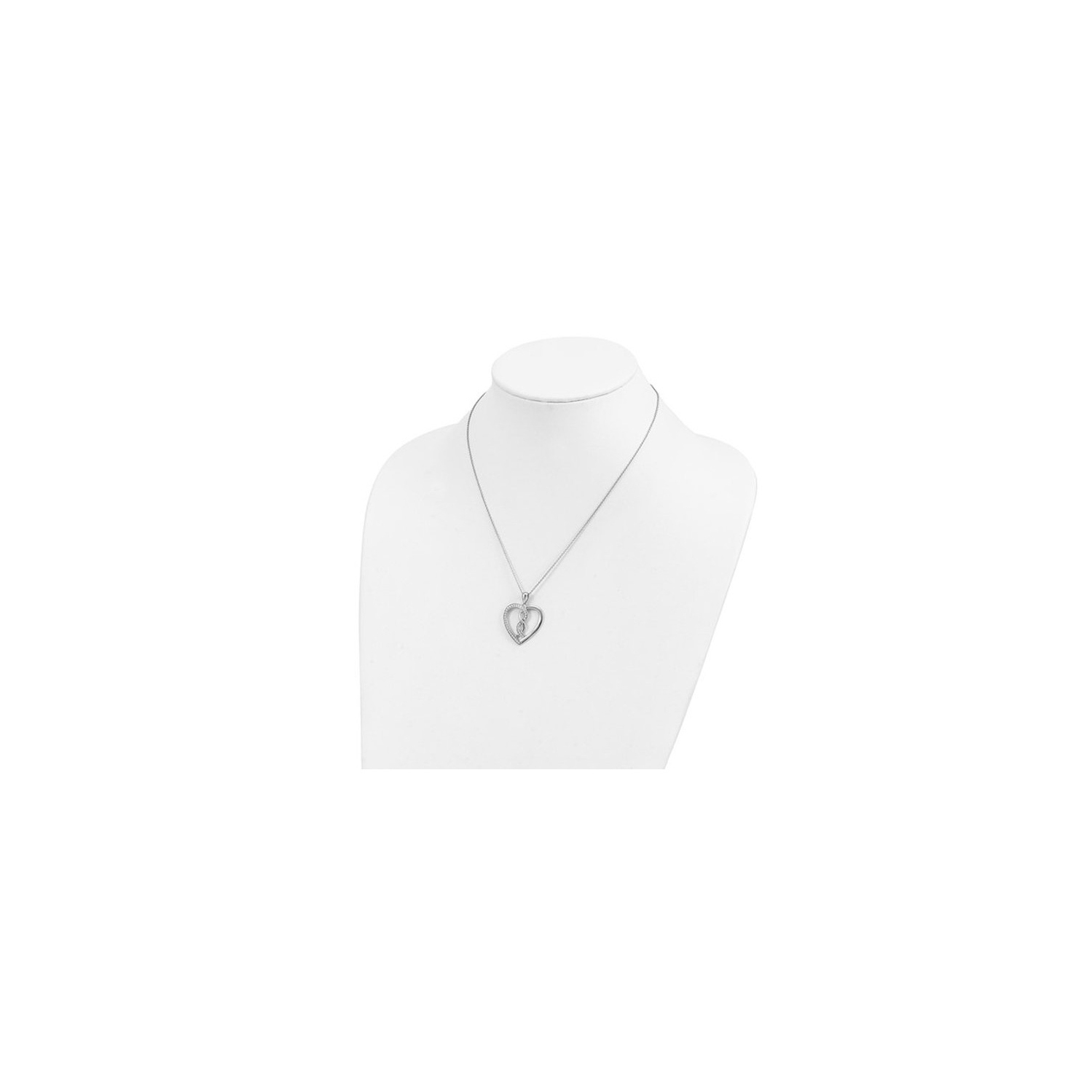 Hearts Joined Together Pendant Necklace in Sterling Silver with Chain with Synthetic Cubic Zirconas