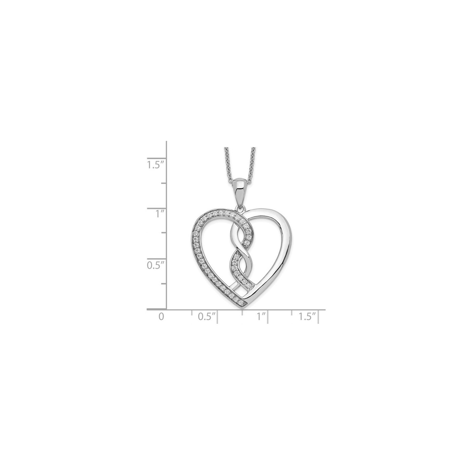Hearts Joined Together Pendant Necklace in Sterling Silver with Chain with Synthetic Cubic Zirconas