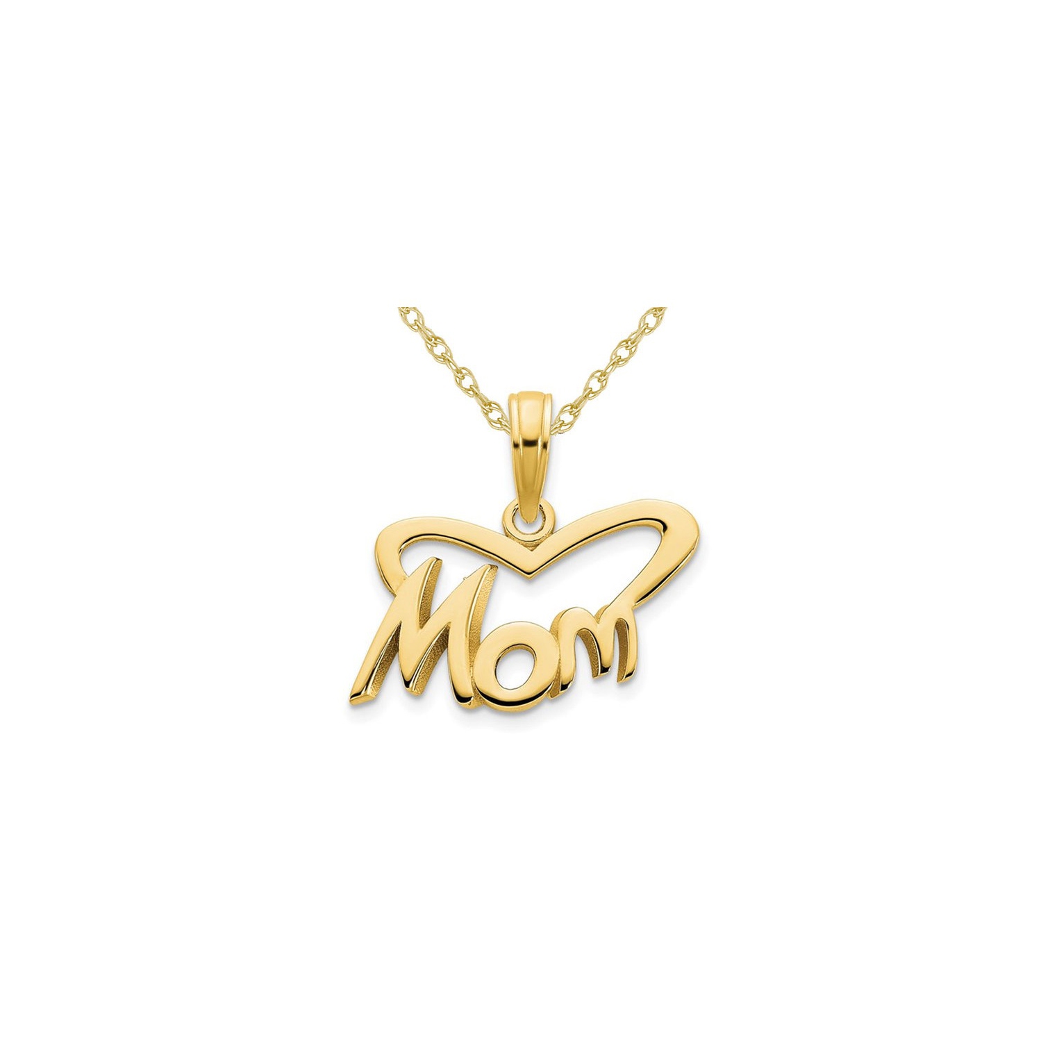 MOM Heart Pendant Necklace in 14K Yellow Gold with Chain