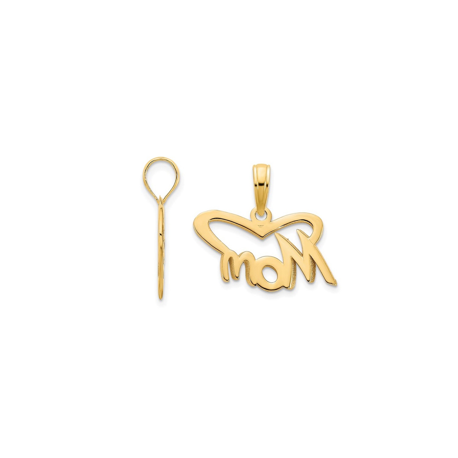 MOM Heart Pendant Necklace in 14K Yellow Gold with Chain