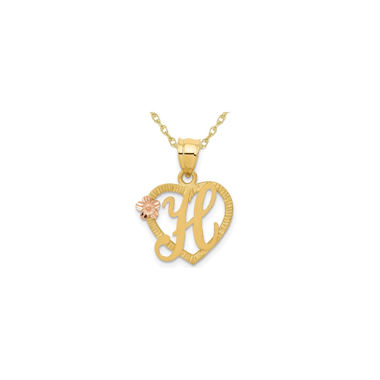 14K Yellow Gold Initial -H- Heart Necklace Pendant Charm with Chain