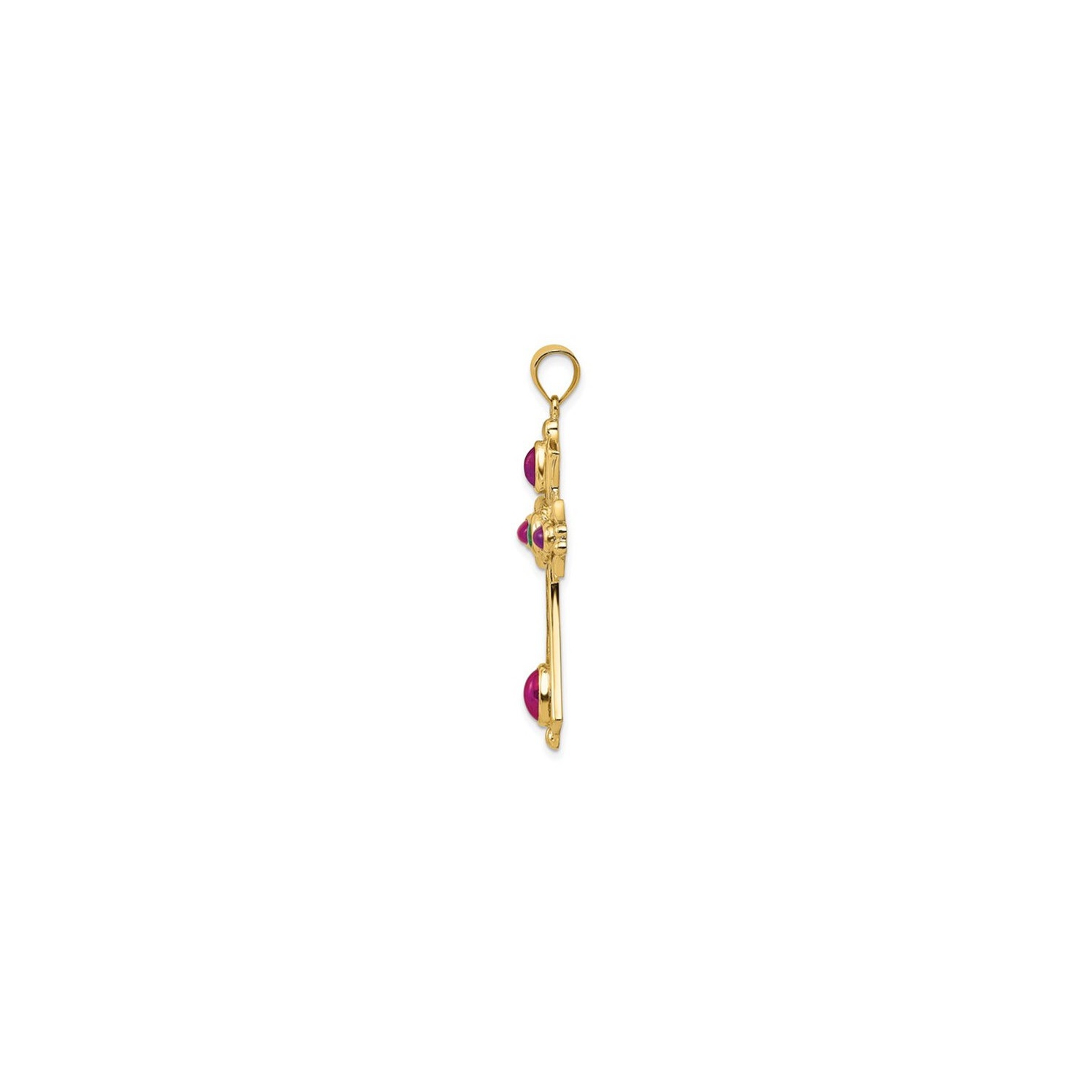 14K Yellow Gold 2.27 Carat Ruby and Emerald Cross Pendant Necklace with Chain