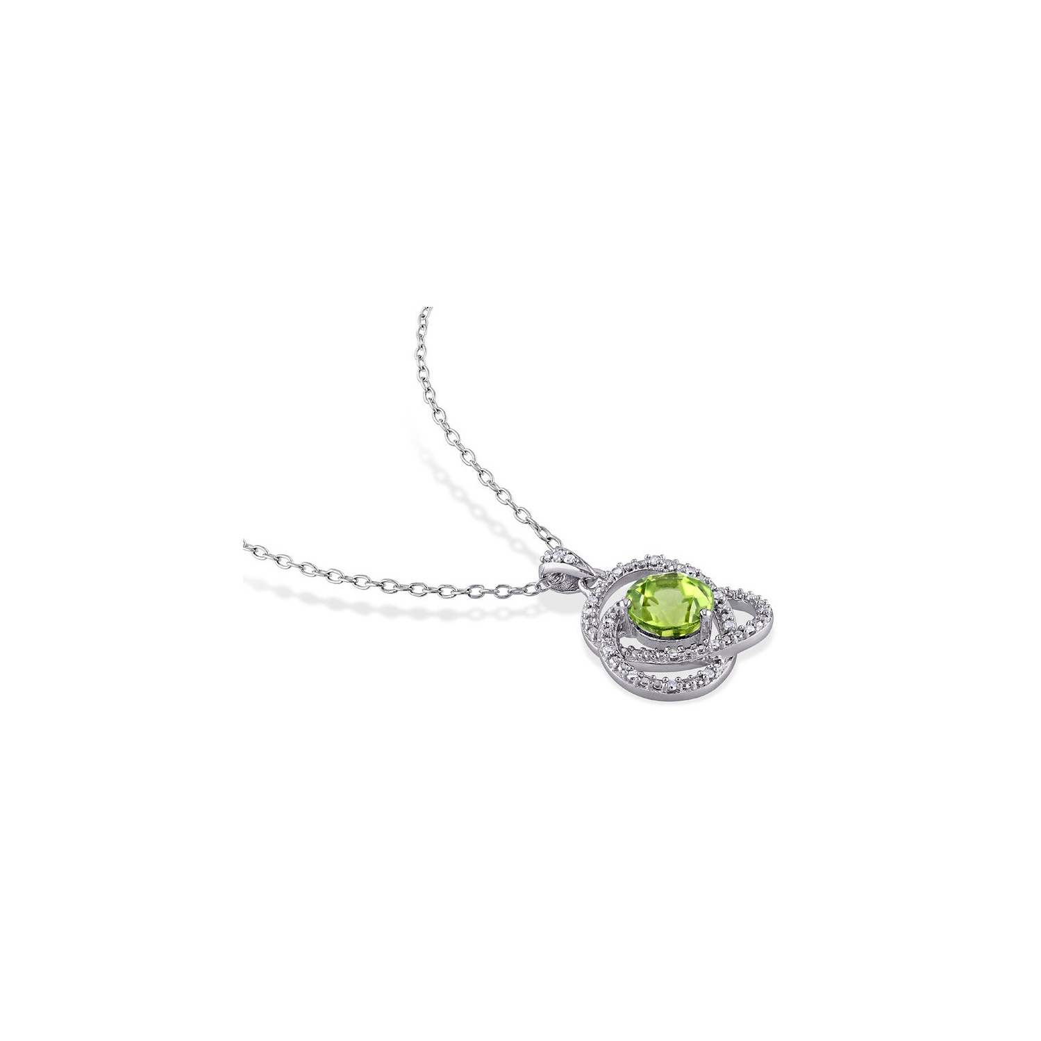 1.52 Carat Peridot Trillium Pendant Necklace in Sterling Silver with Chain and Diamonds
