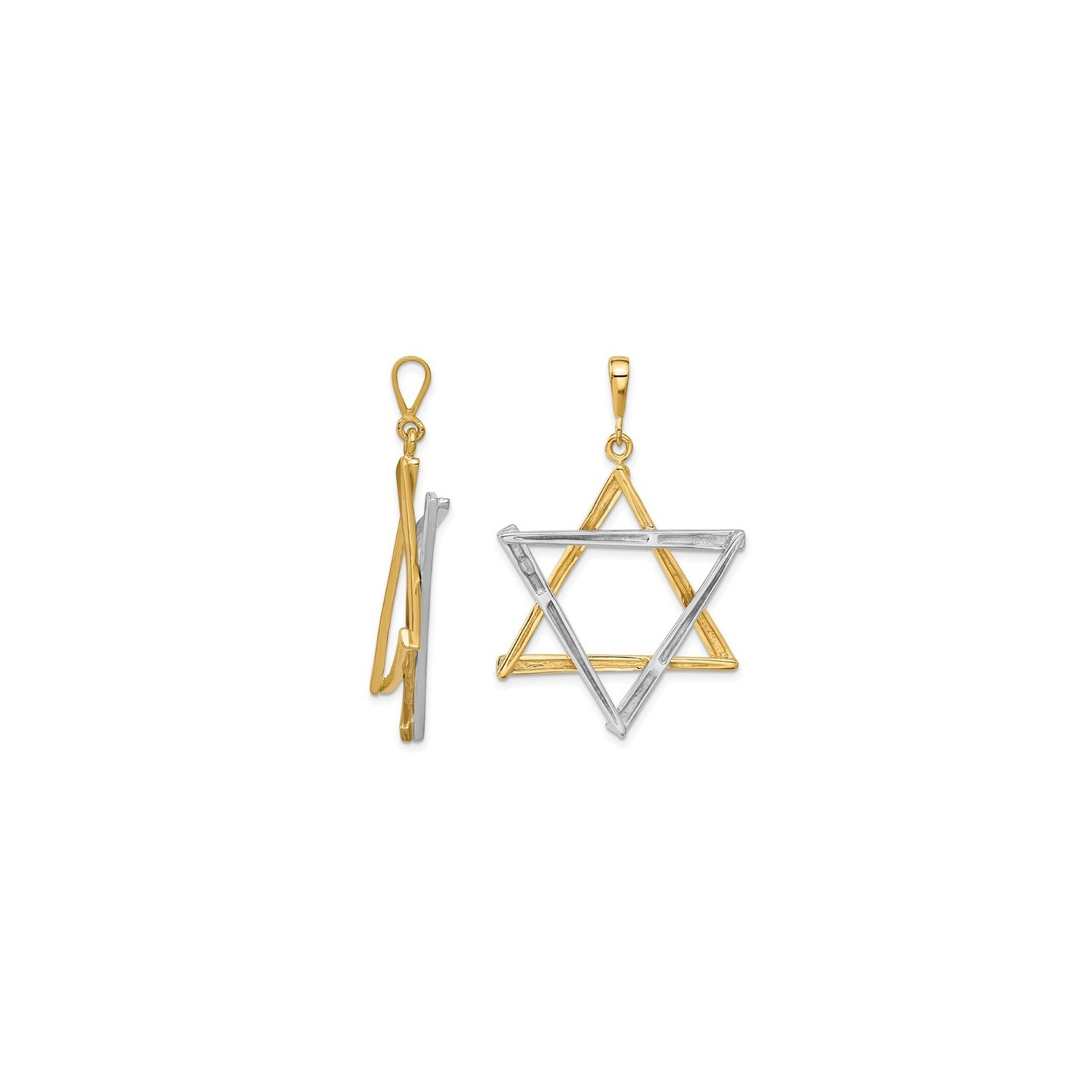 Large 14K Two-Tone Yellow and White Gold Star Of David Pendant Necklace