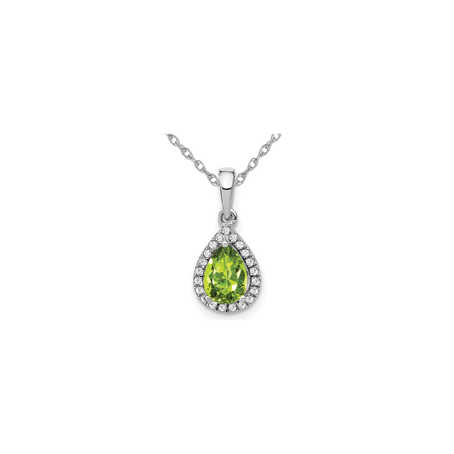 3/4 Carat Peridot Drop Pendant Necklace in 14K White Gold with Diamonds and Chain