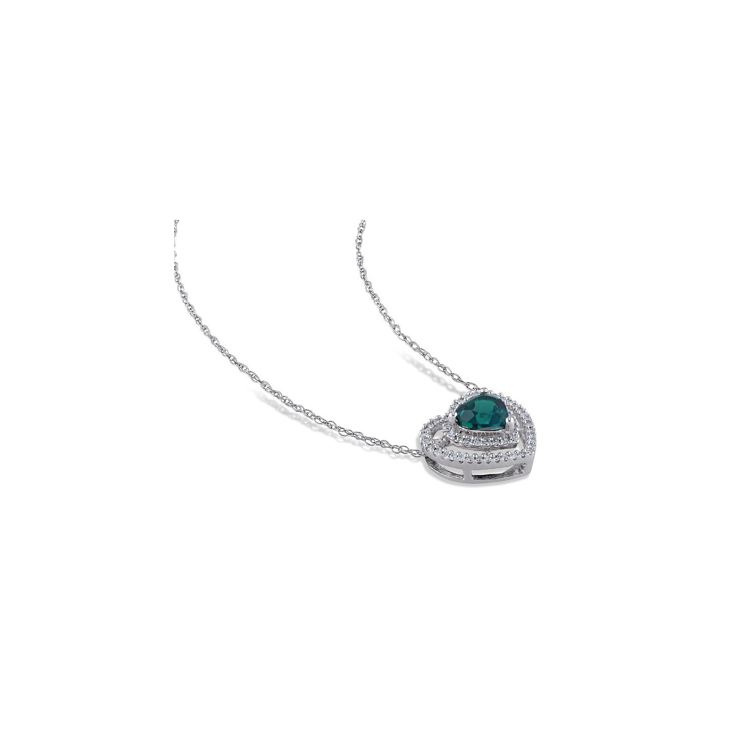 3/4 Carat Lab-Created Emerald Heart Pendant Necklace in 10K White Gold with Diamonds and Chain