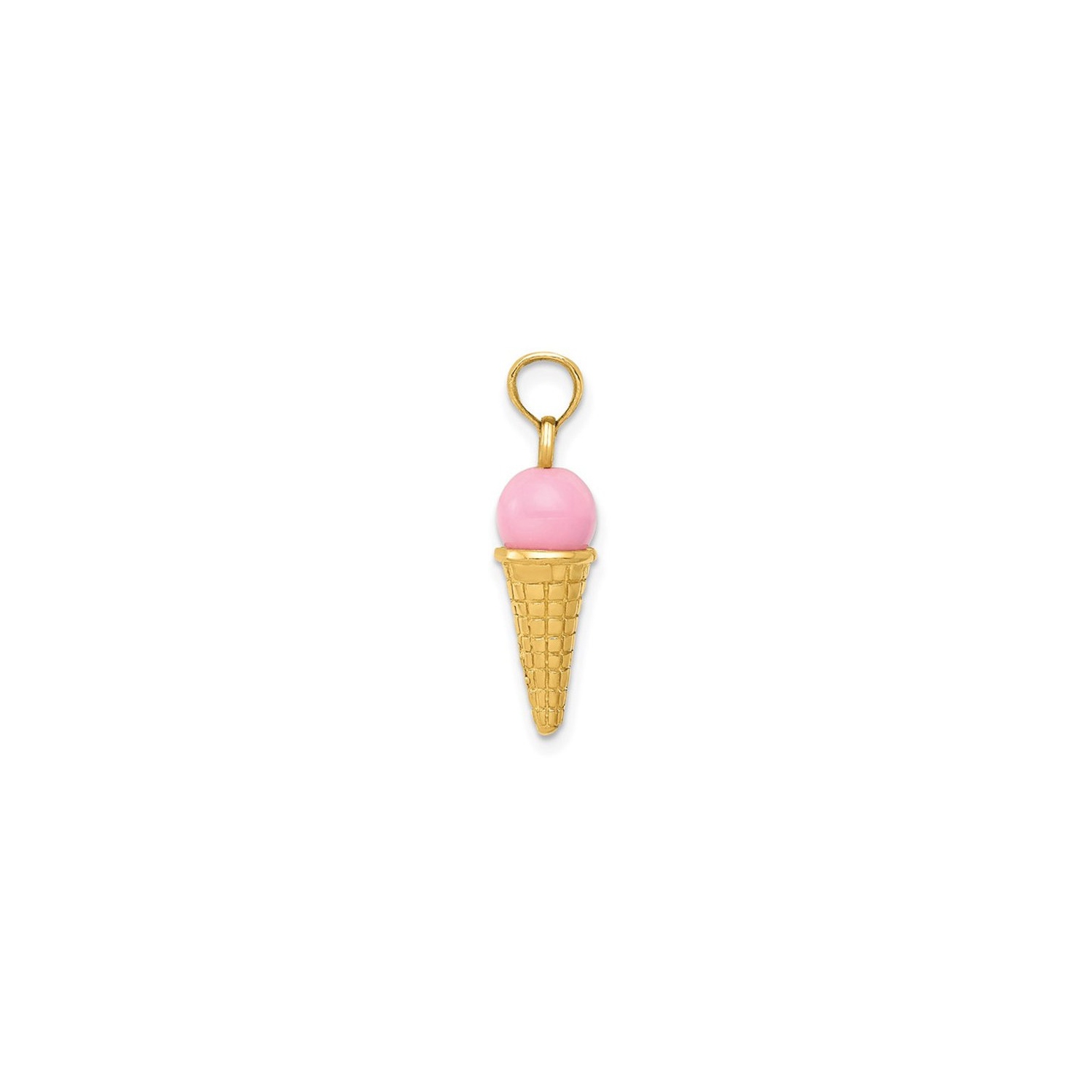14K Yellow Gold Pink Quartz Ice Cream Cone Charm Pendant Necklace with Chain