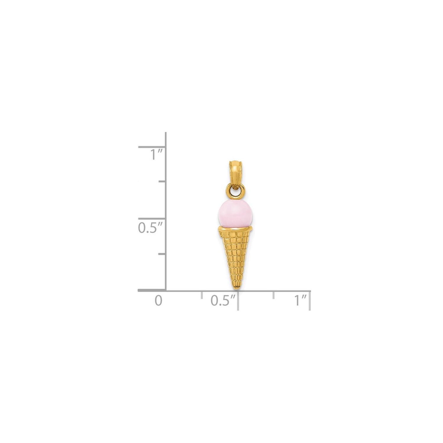 14K Yellow Gold Pink Quartz Ice Cream Cone Charm Pendant Necklace with Chain
