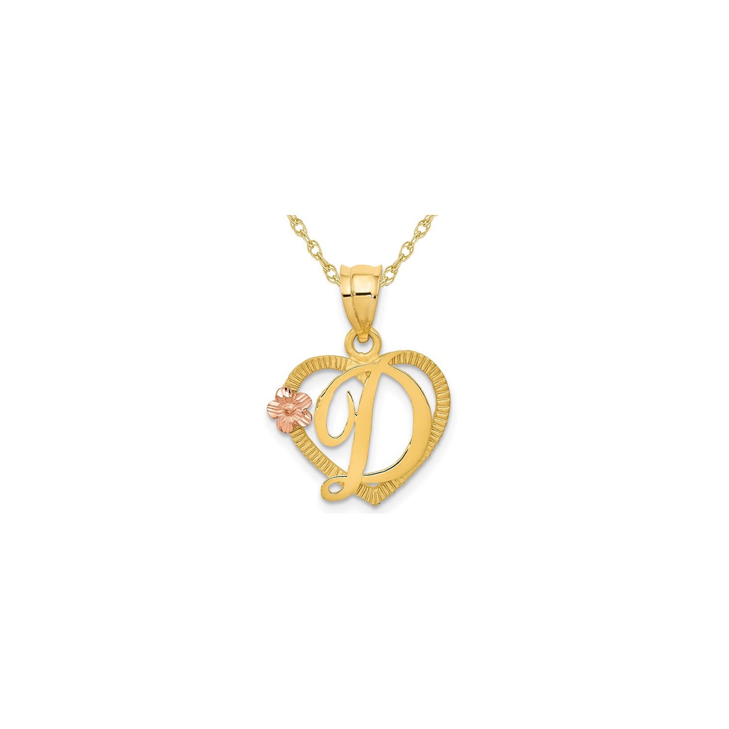 14K Yellow Gold Initial -D- Heart Necklace Pendant Charm with Chain