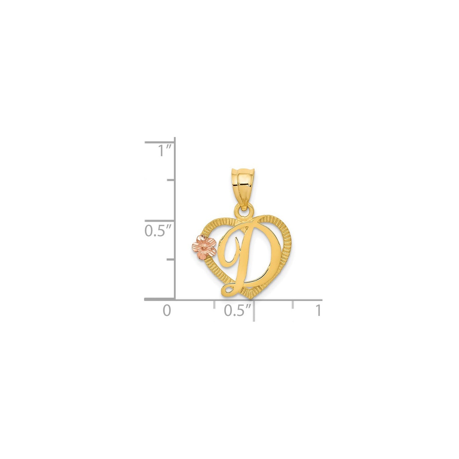 14K Yellow Gold Initial -D- Heart Necklace Pendant Charm with Chain