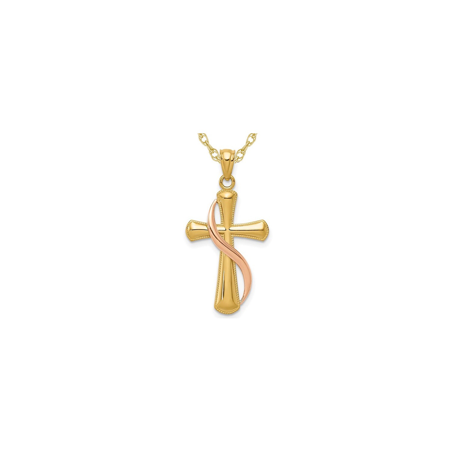 Cross Pendant Necklace in 14K Yellow and Rose Gold with Chain