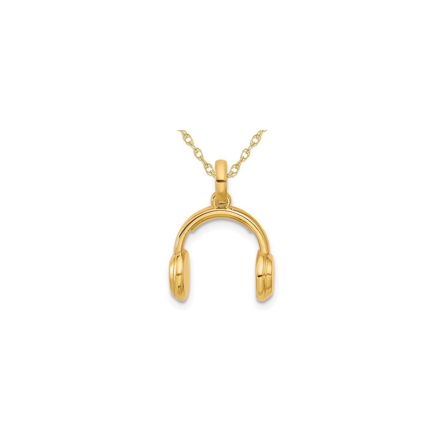 14K Yellow Gold Headphones Charm Pendant Necklace with Chain