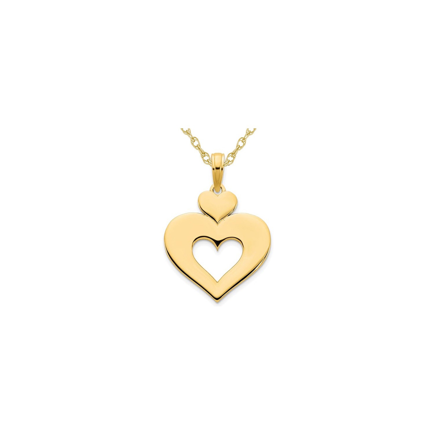 14K Yellow Gold Cut-Out Double Heart Pendant Necklace with Chain