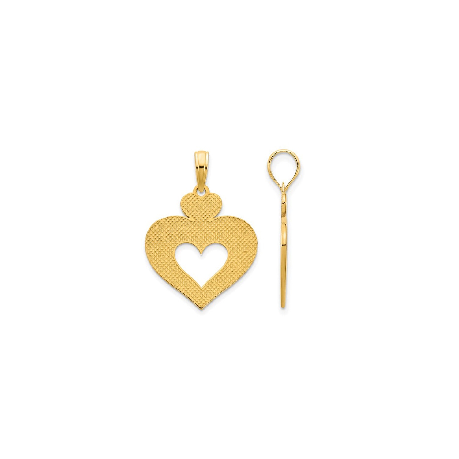 14K Yellow Gold Cut-Out Double Heart Pendant Necklace with Chain