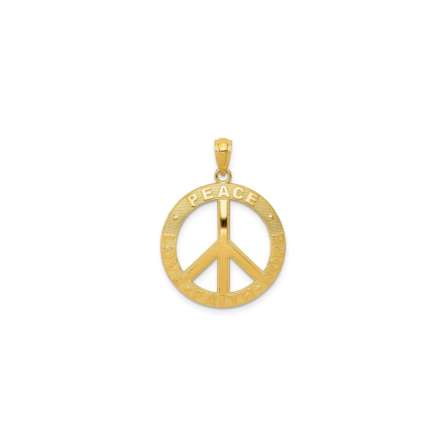 14K Yellow Gold Textured Peace Sign Charm Pendant