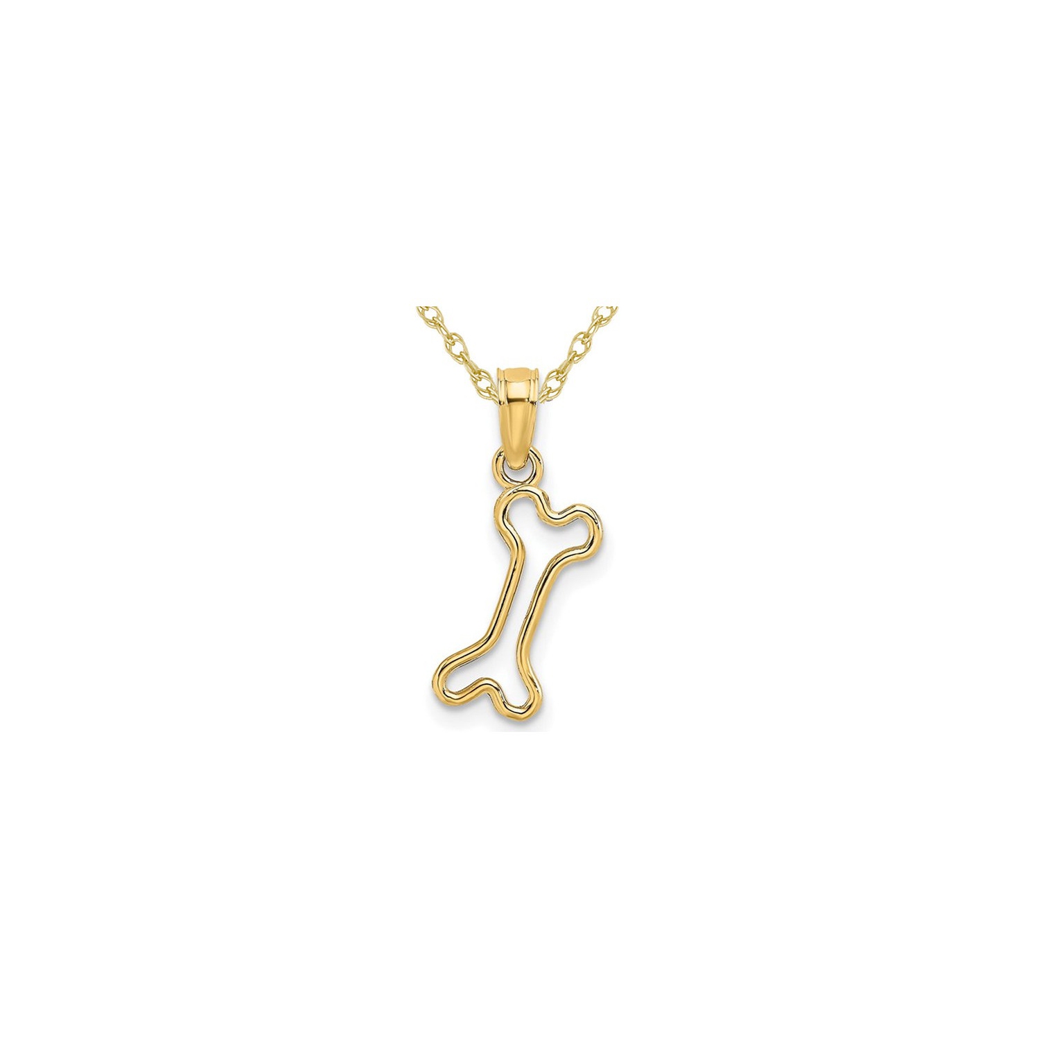 10K Yellow Gold Cut-Out Dog Bone Charm Pendant Necklace with Chain