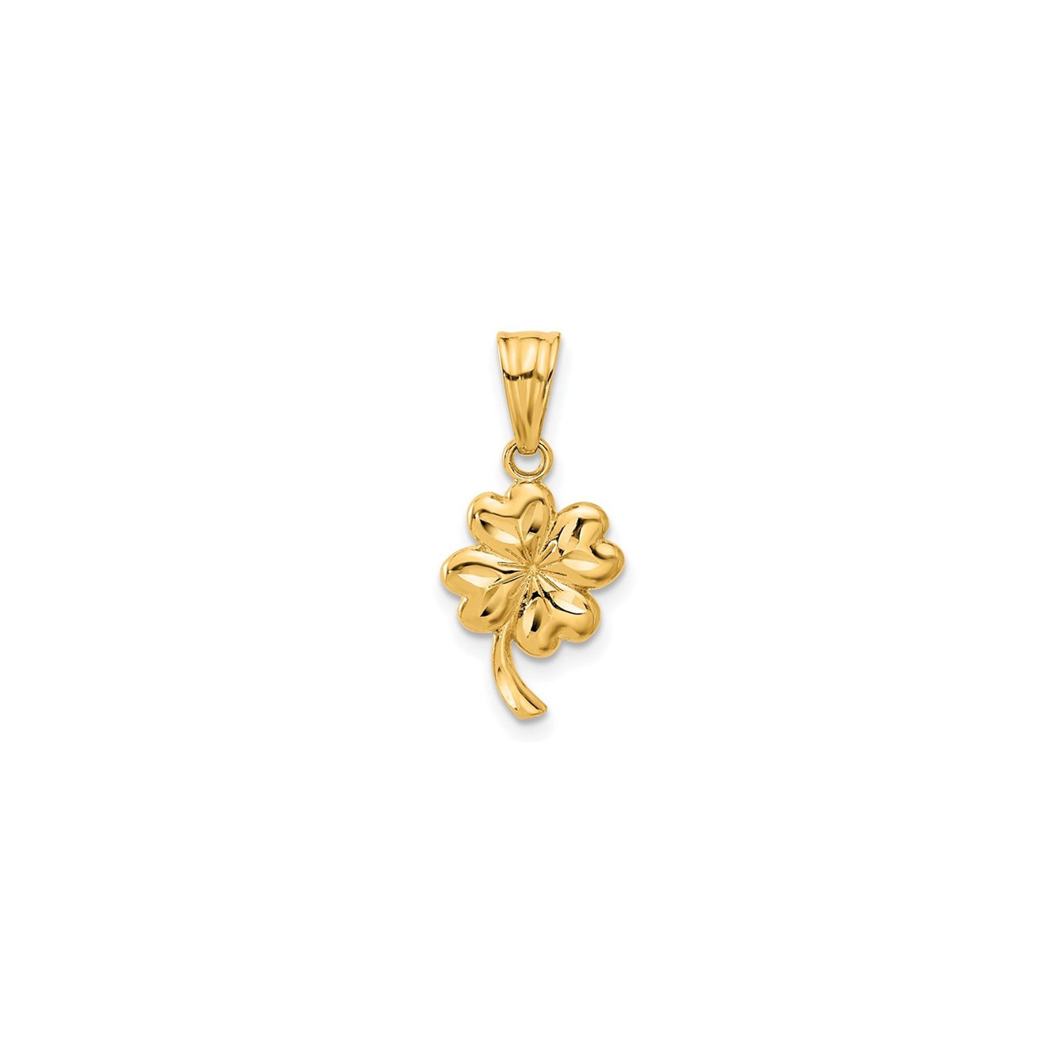 14K Yellow Gold Brushed Satin Clover Leaf Heart Charm Pendant
