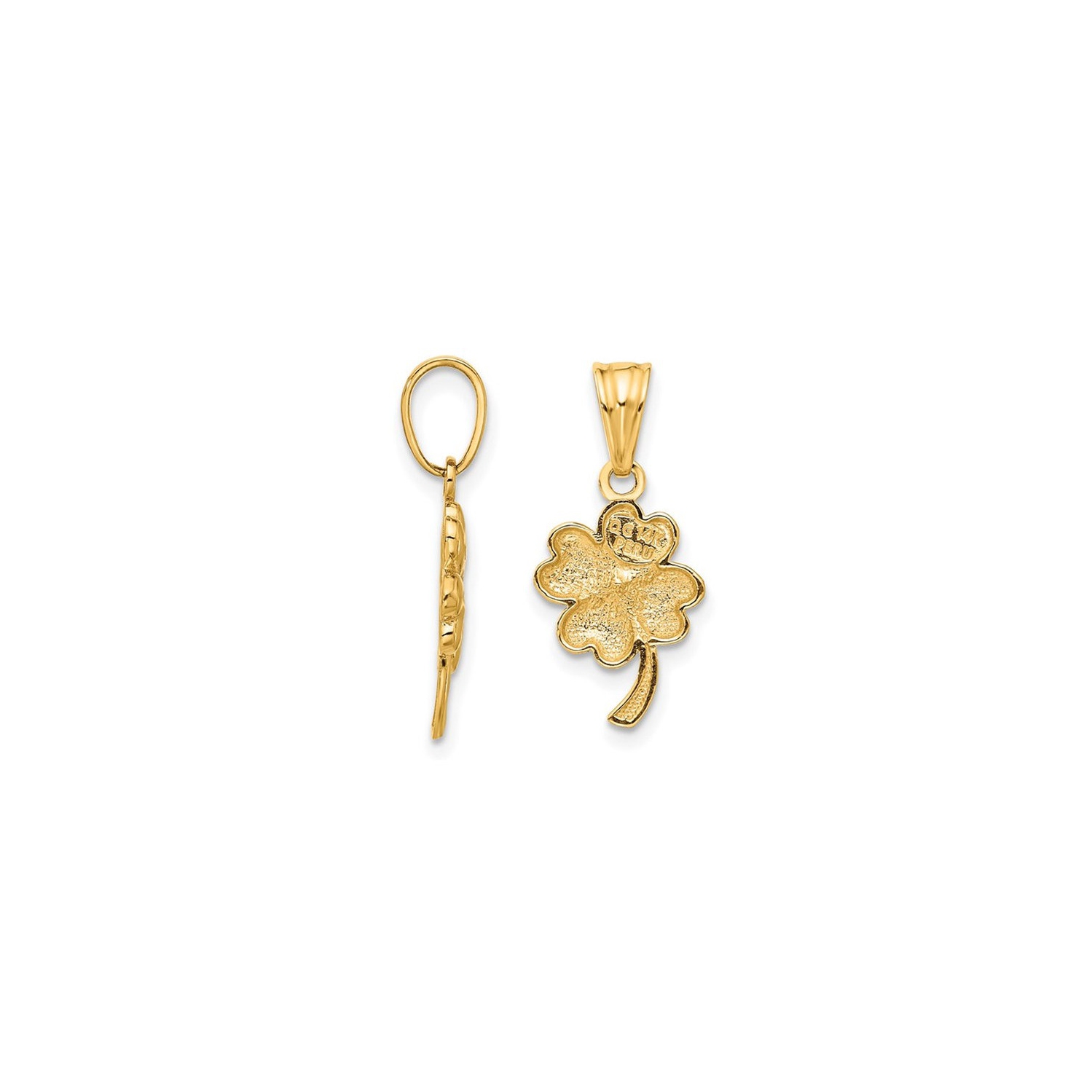 14K Yellow Gold Brushed Satin Clover Leaf Heart Charm Pendant