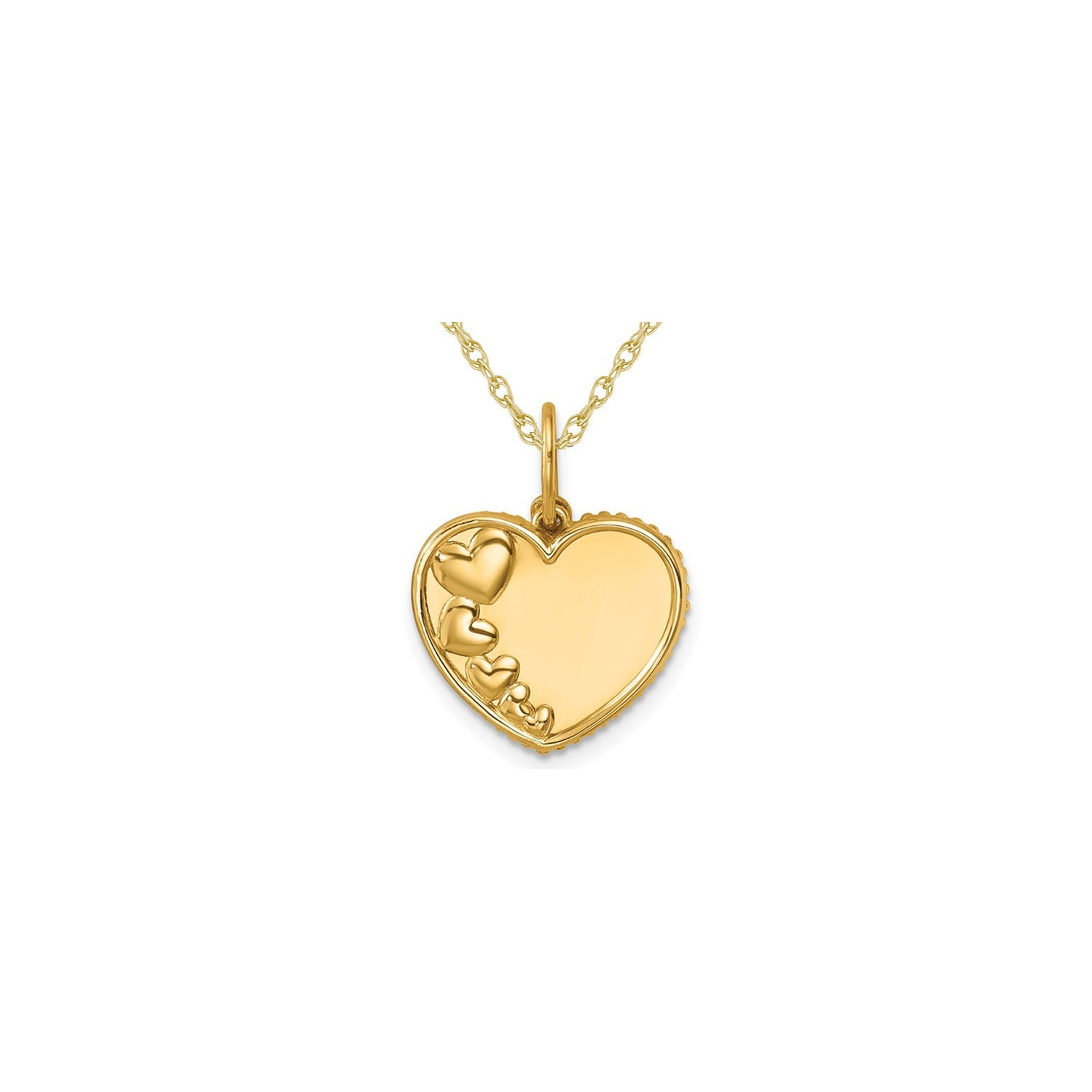 14K Yellow Gold Beaded Hearts Pendant Necklace with Chain