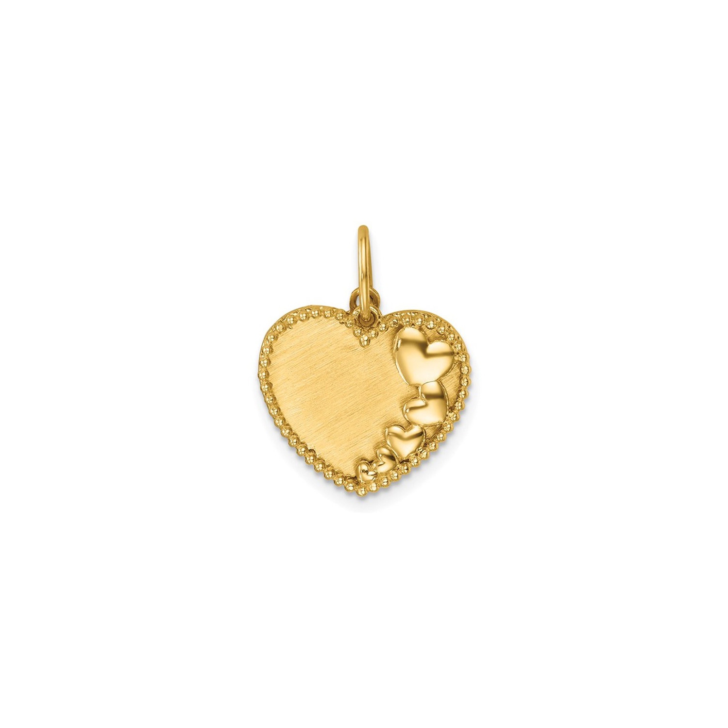 14K Yellow Gold Beaded Hearts Pendant Necklace with Chain