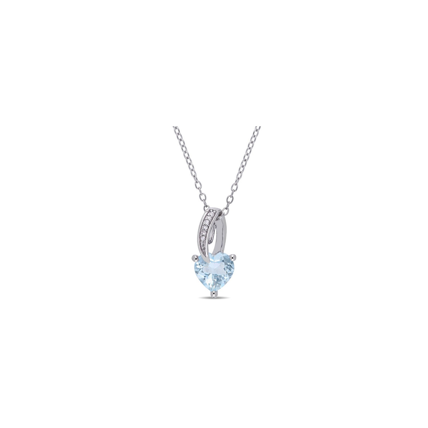 1.50 Carat Aquamarine Heart Solitaire Pendant Necklace in Sterling Silver with Chain