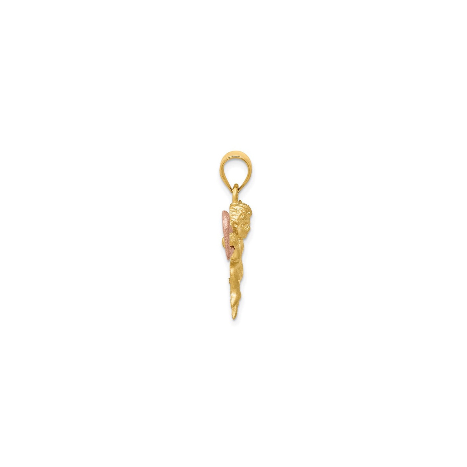 14K Yellow Gold Satin Angel Charm Pendant Necklace