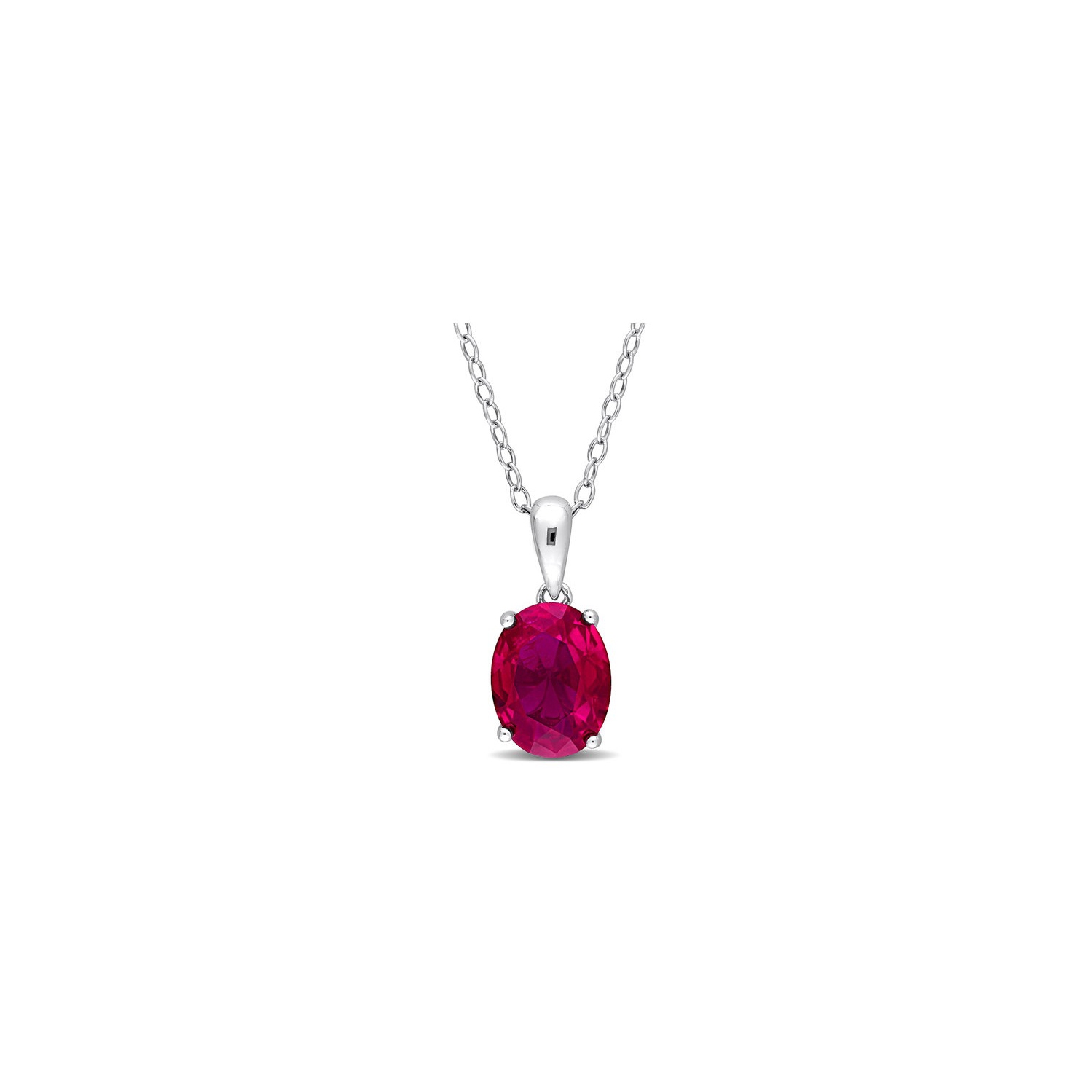 2.95 Carat Lab-Created Ruby Solitaire Oval Pendant Necklace in Sterling Silver with Chain