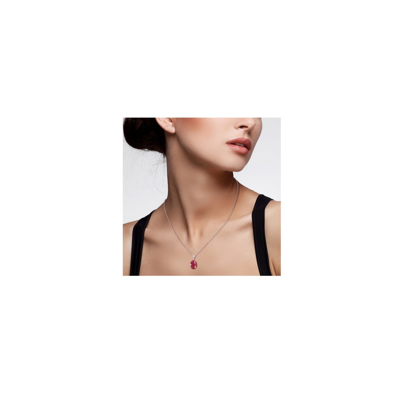 2.95 Carat Lab-Created Ruby Solitaire Oval Pendant Necklace in Sterling Silver with Chain
