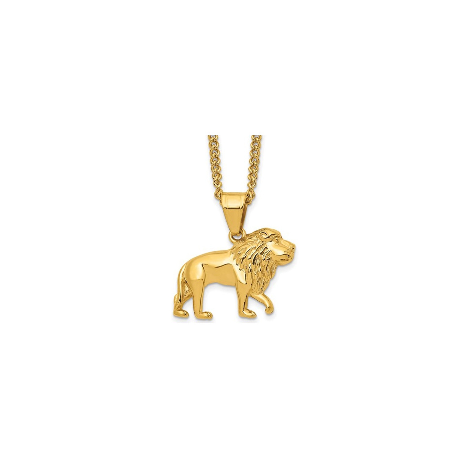 Yellow Stainless Steel Lion Head Charm Pendant Necklace with Chain