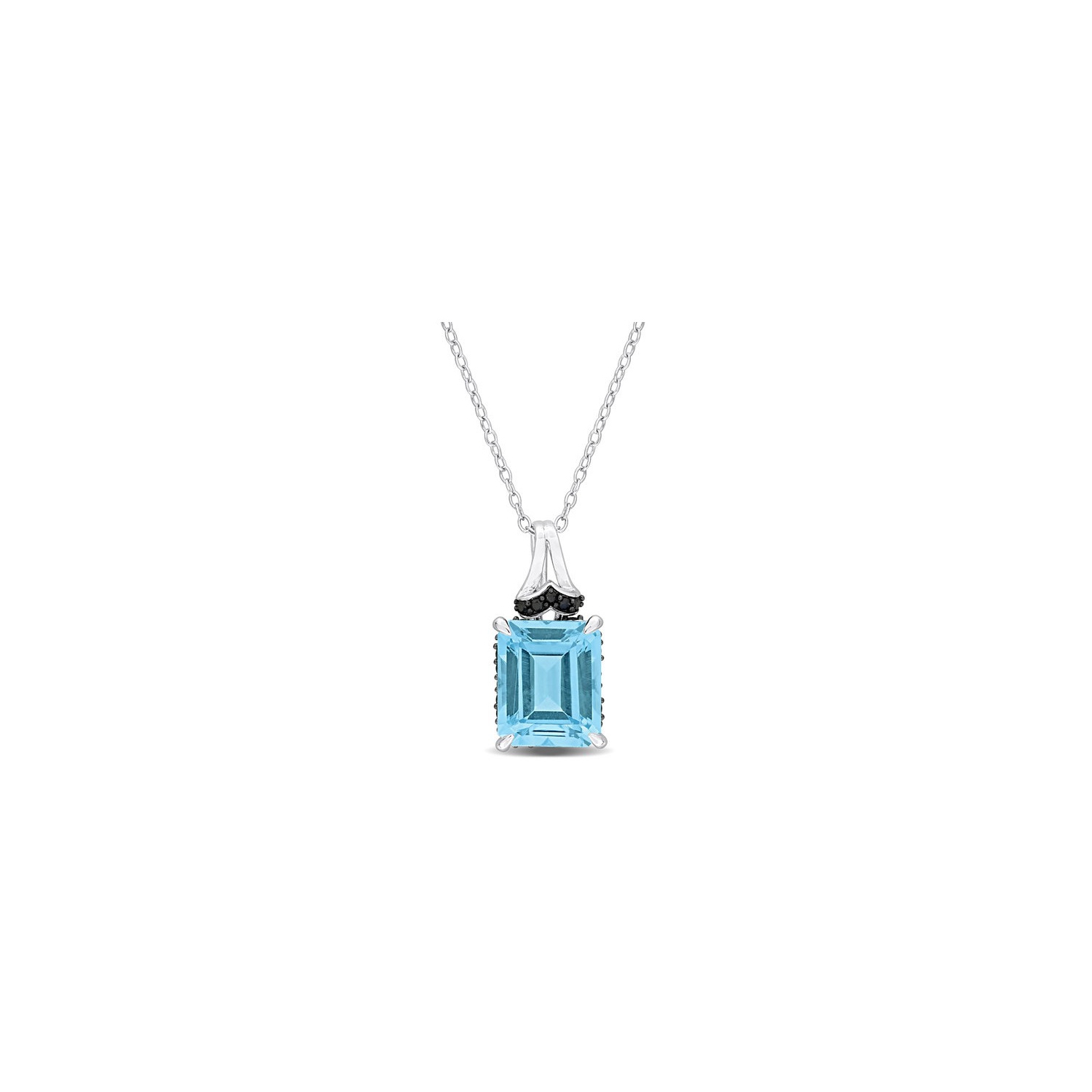 7.73 Carat Blue Topaz and Black Sapphire Pendant Necklace in Sterling Silver with Chain