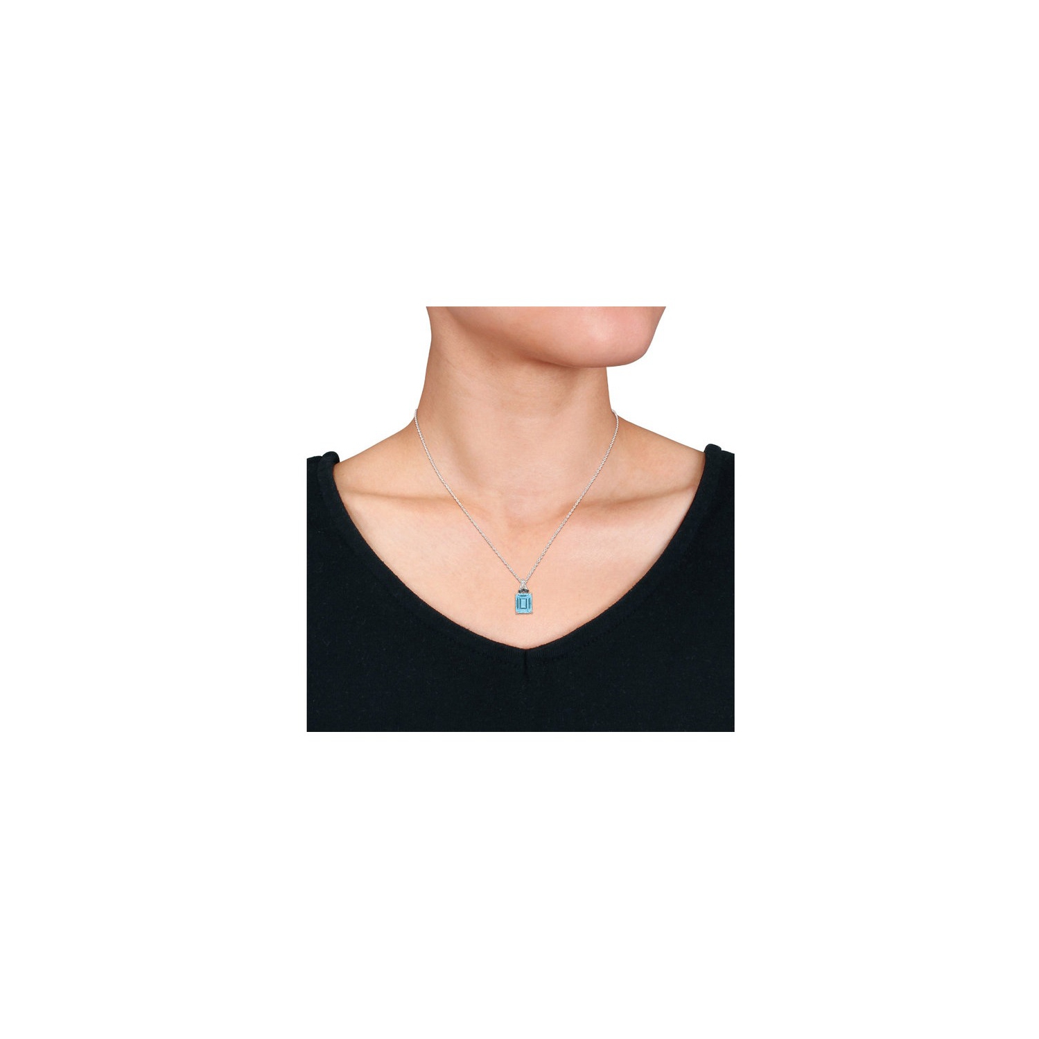 7.73 Carat Blue Topaz and Black Sapphire Pendant Necklace in Sterling Silver with Chain