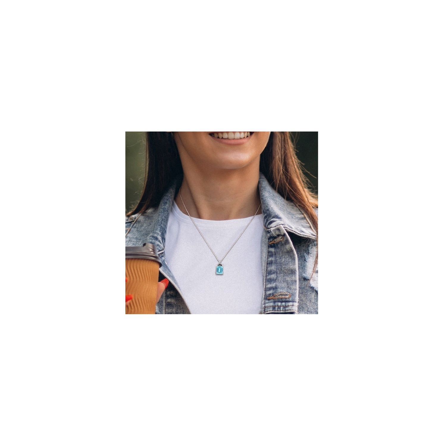 7.73 Carat Blue Topaz and Black Sapphire Pendant Necklace in Sterling Silver with Chain